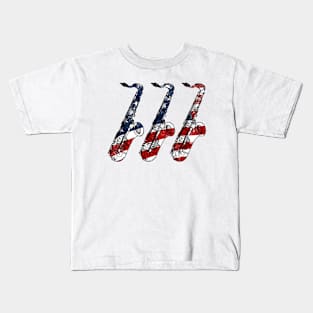 Saxophone USA Flag Saxophonist Jazz Musician 4th July Kids T-Shirt